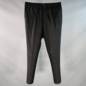 AMI by ALEXANDRE MATTIUSSI 28 Black Virgin Wool Pleated Drawstring Dress Pants